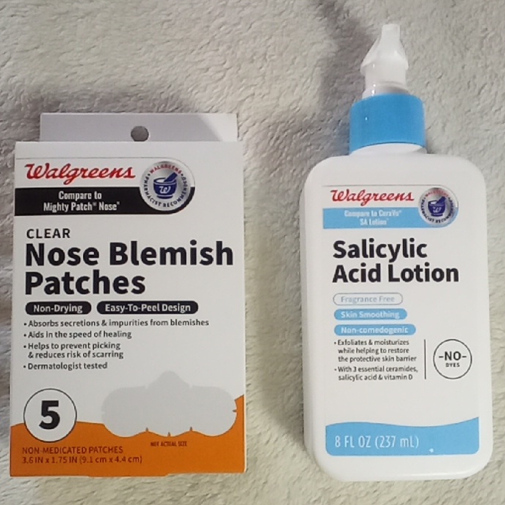 WALGREENS 5 NOSE BLEMISH PATCHES & 8 OZ SALICYLIC LOTION BUNDLE